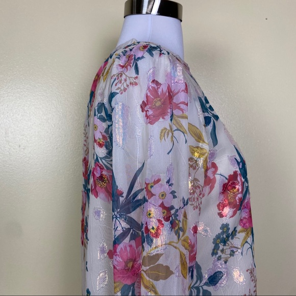 LOFT Floral Metallic Poet Ruffle Sleeve Blouse XSP - Picture 5 of 13
